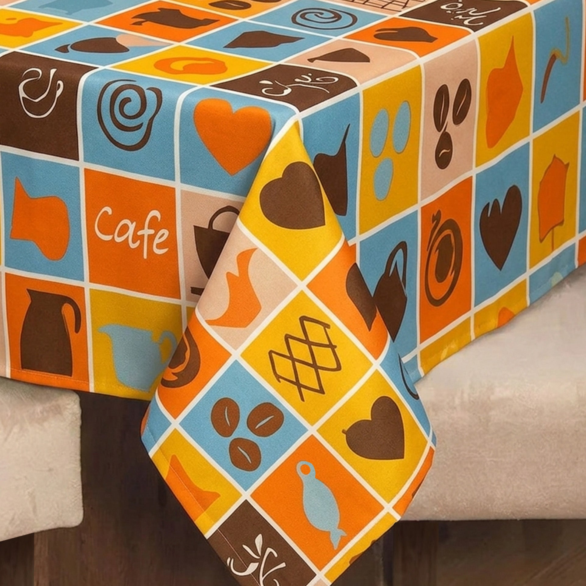Toalha de Mesa Café Amor Grãos 1,50x1,50 Quadrada