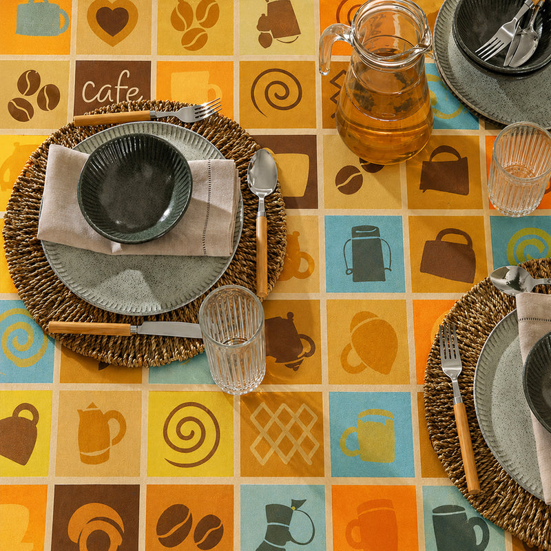 Toalha de Mesa Café Amor Grãos 1,50x1,50 Quadrada