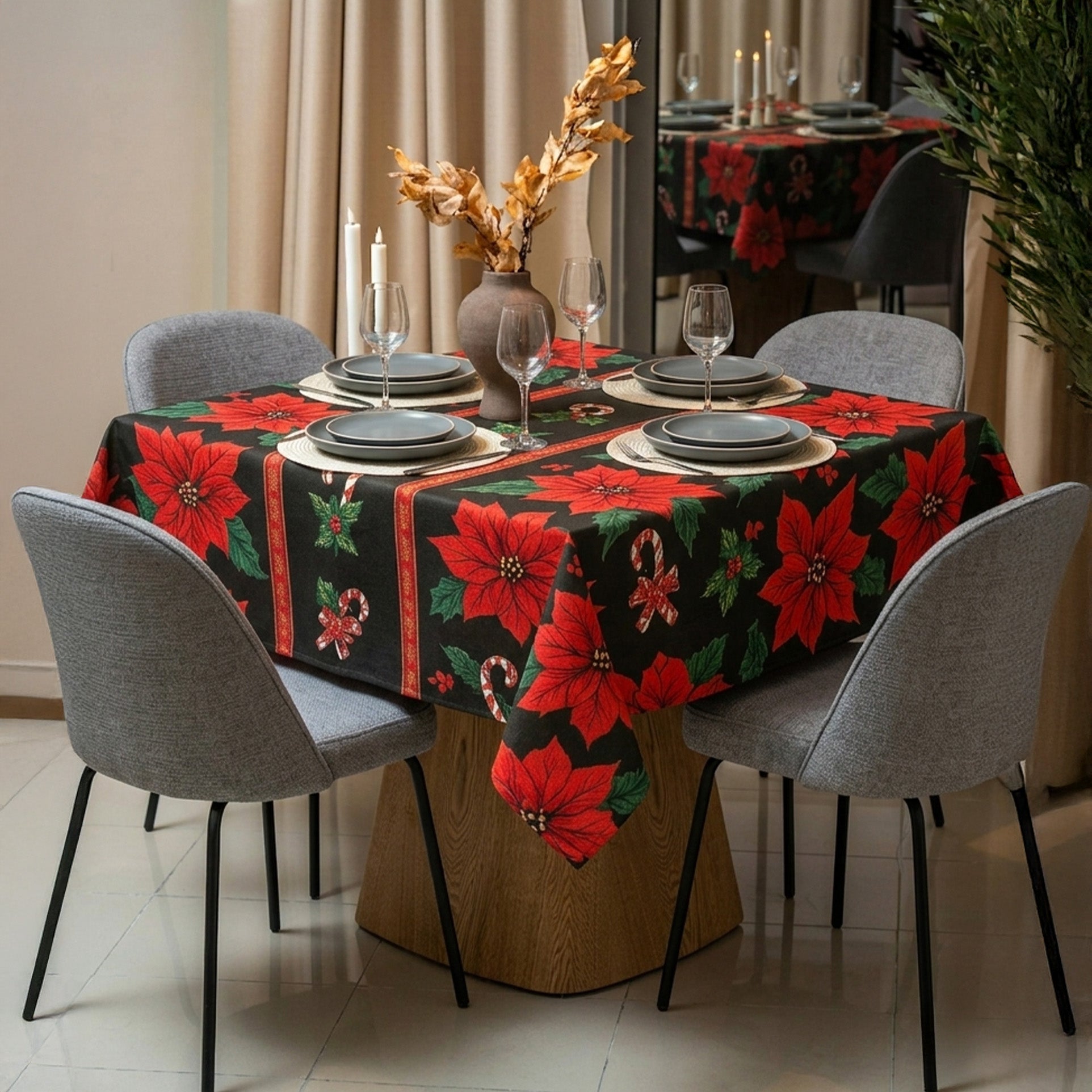 Toalha de Mesa Flor Natalina 1,50x1,50 Quadrada