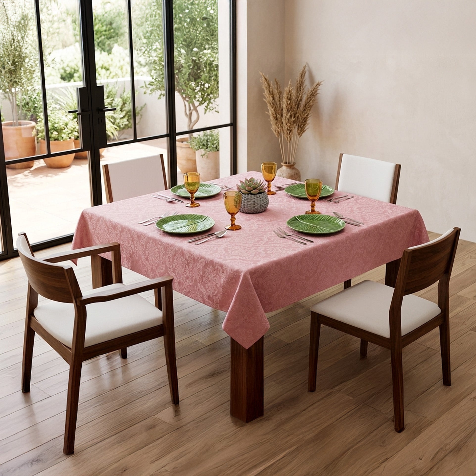 Toalha de Mesa Jacquard Rosa 1,50x1,50 Quadrada