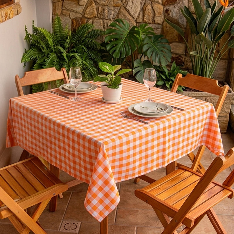 Toalha de Mesa Xadrez 1,50x1,50 Laranja Quadrada