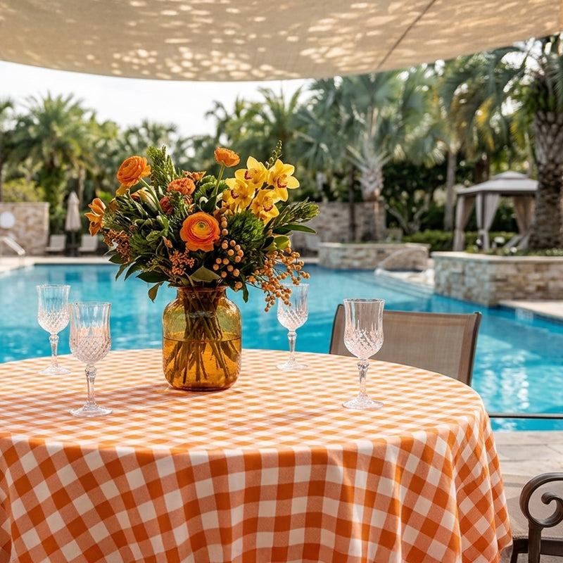Toalha de Mesa Xadrez 150cm Laranja Redonda