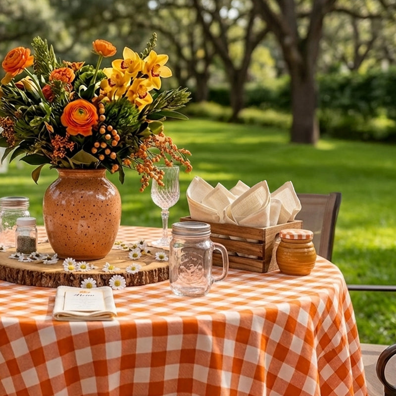 Toalha de Mesa Xadrez 150cm Laranja Redonda