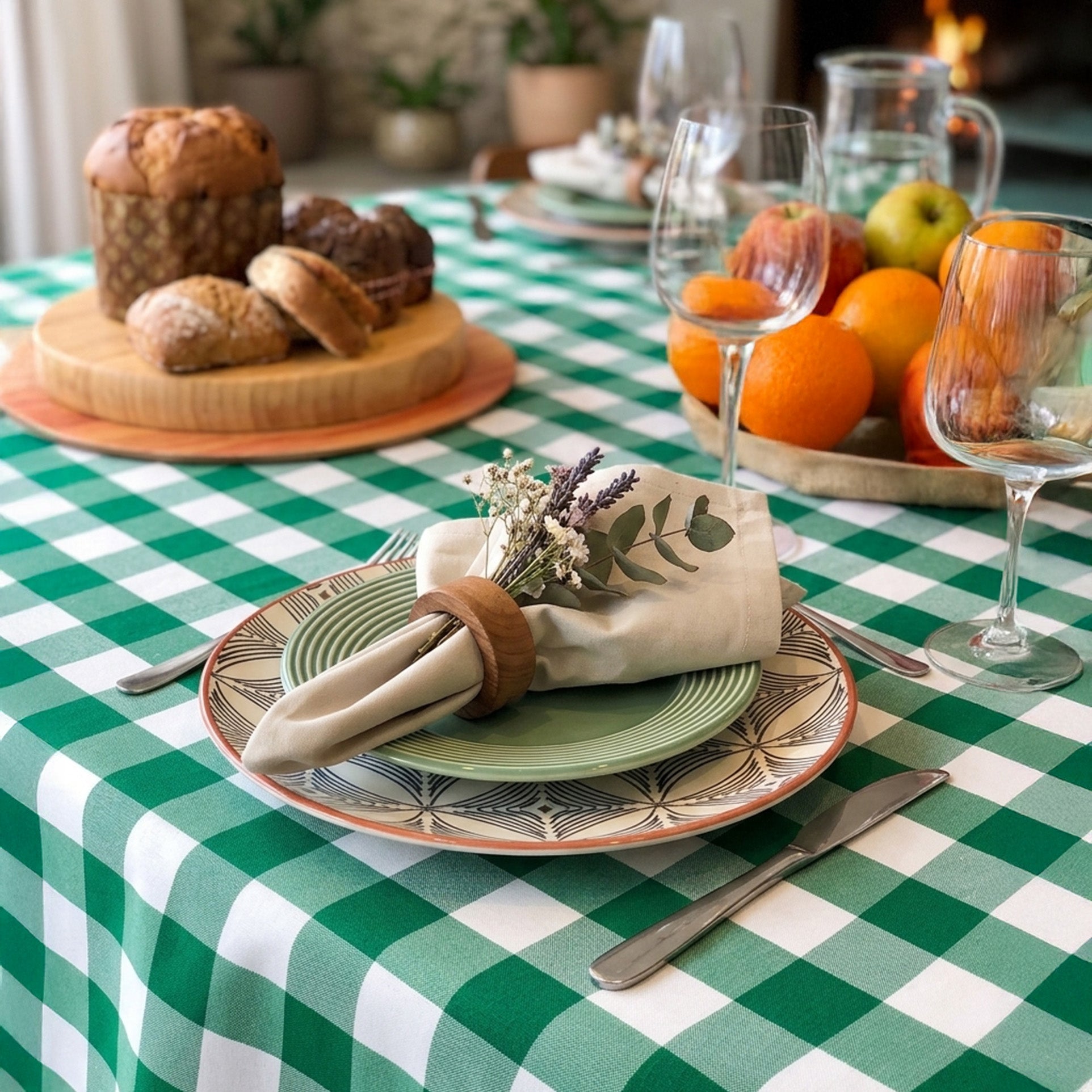 Toalha de Mesa Xadrez 150cm Verde Redonda