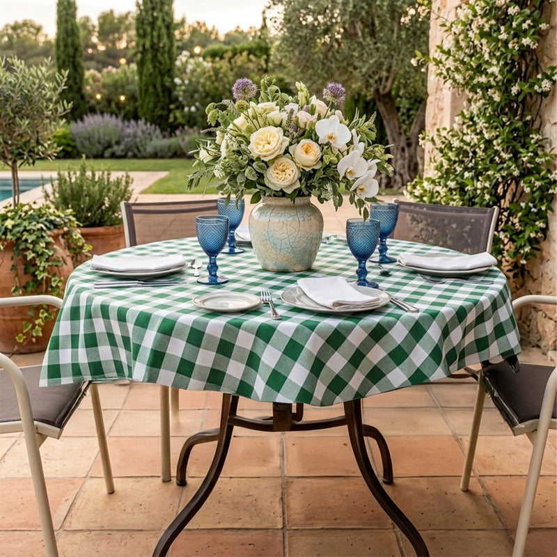 Toalha de Mesa Xadrez 150cm Verde Redonda