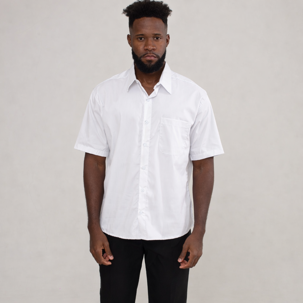 Camisa Social Branca Algodão Manga Curta Masculina