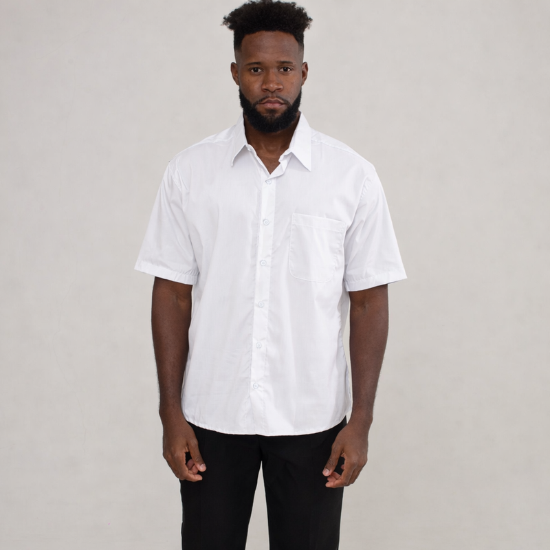 Camisa Social Branca Algodão Manga Curta Masculina
