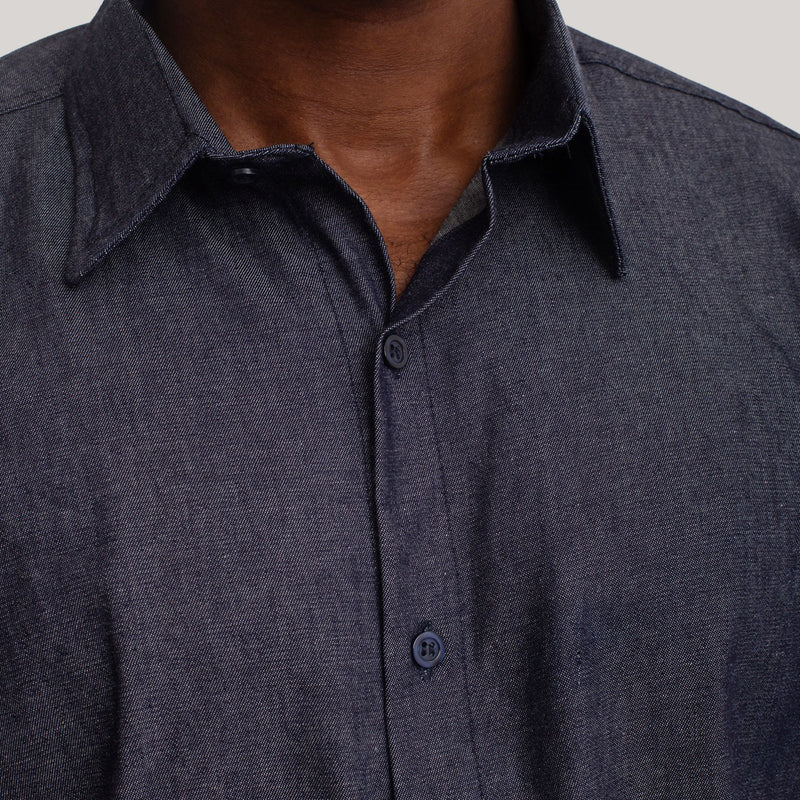 Camisa Social Jeans Manga Longa