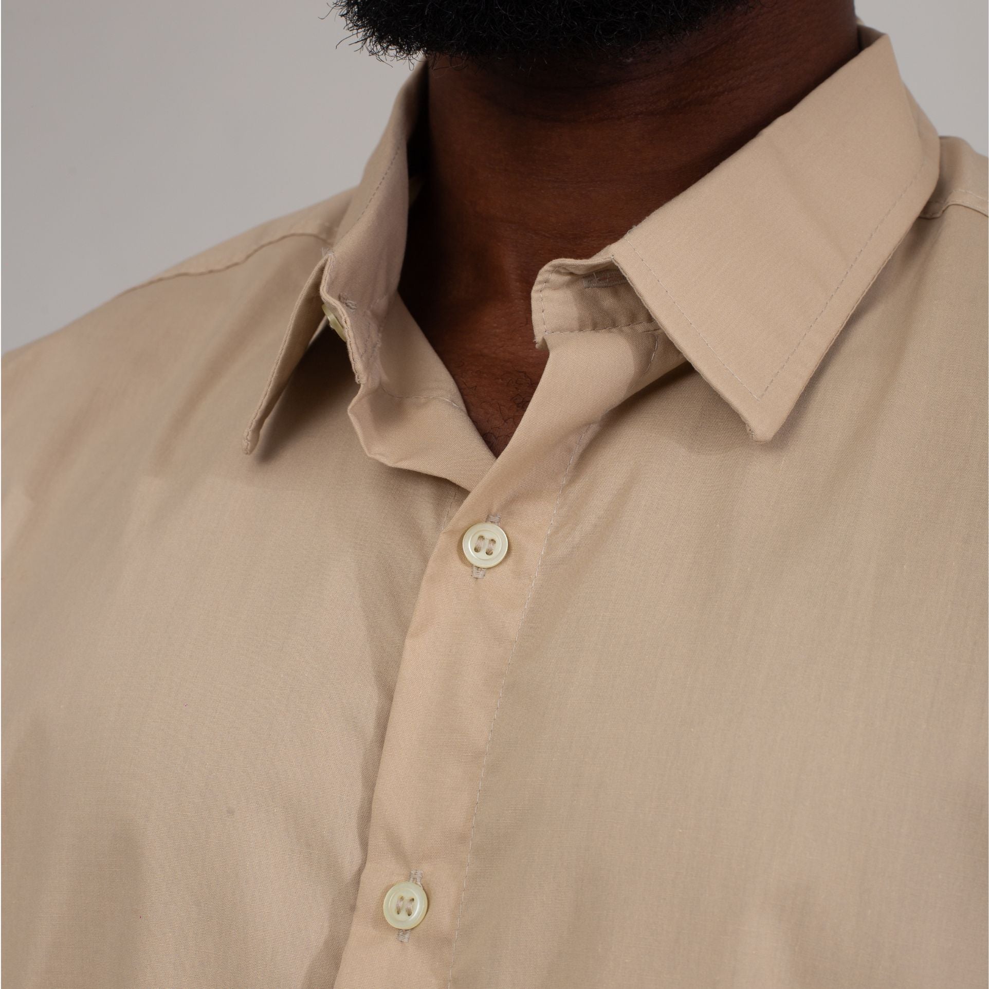 Camisa Social Bege Algodão Manga Curta Masculina