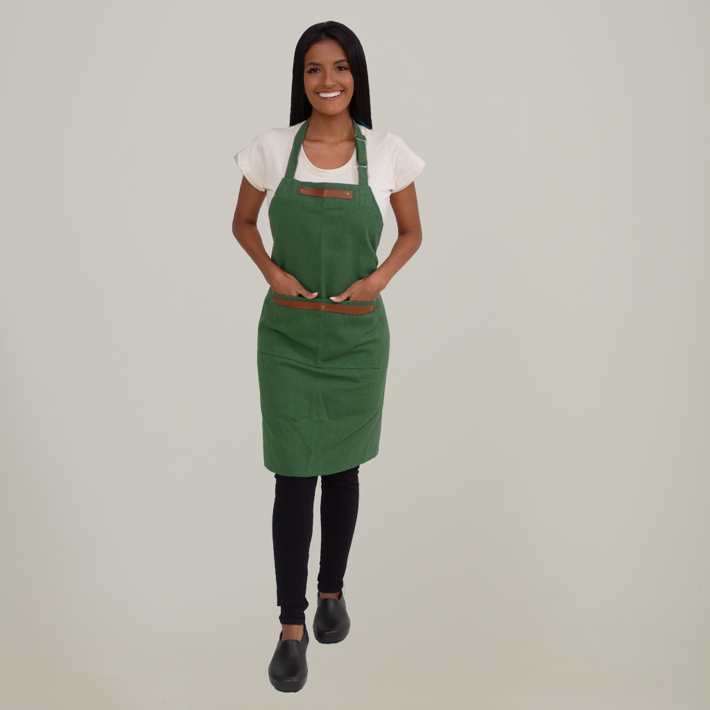 Avental Lona Verde Militar Com Detalhe Em Couro