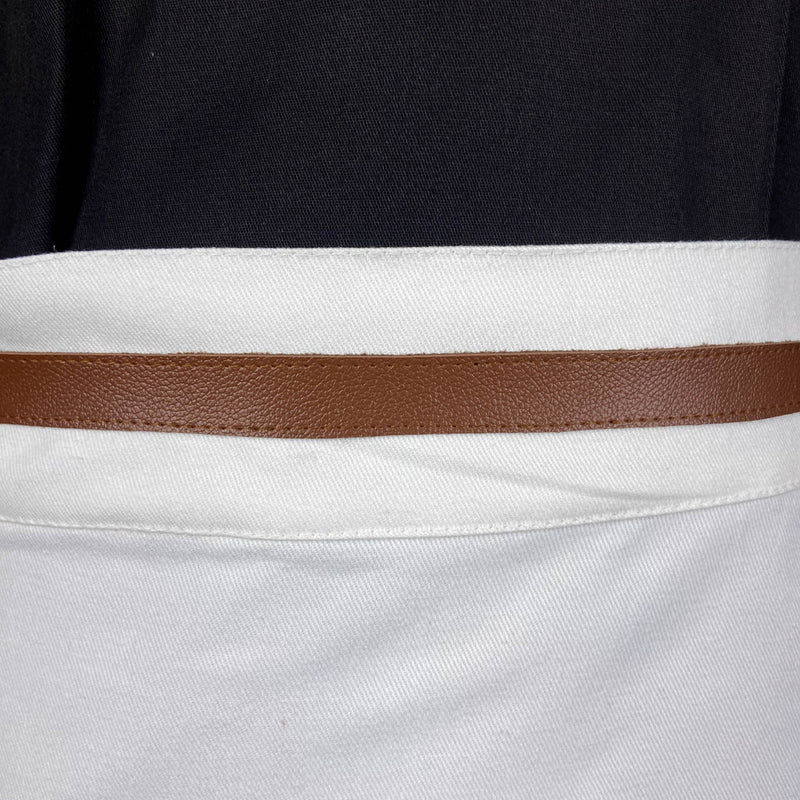Avental Off White de Cintura com Bolso de Couro