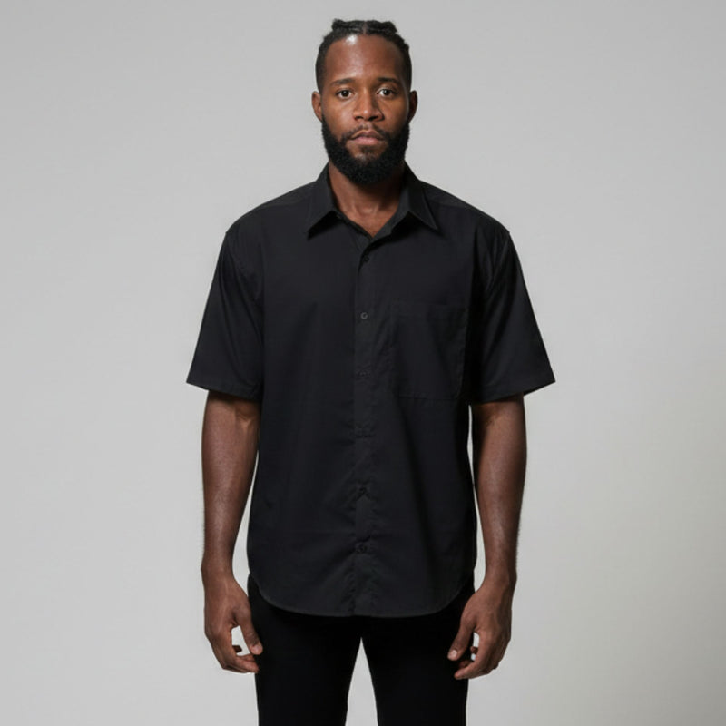 Camisa Social Microfibra Manga Curta Masculina Preta
