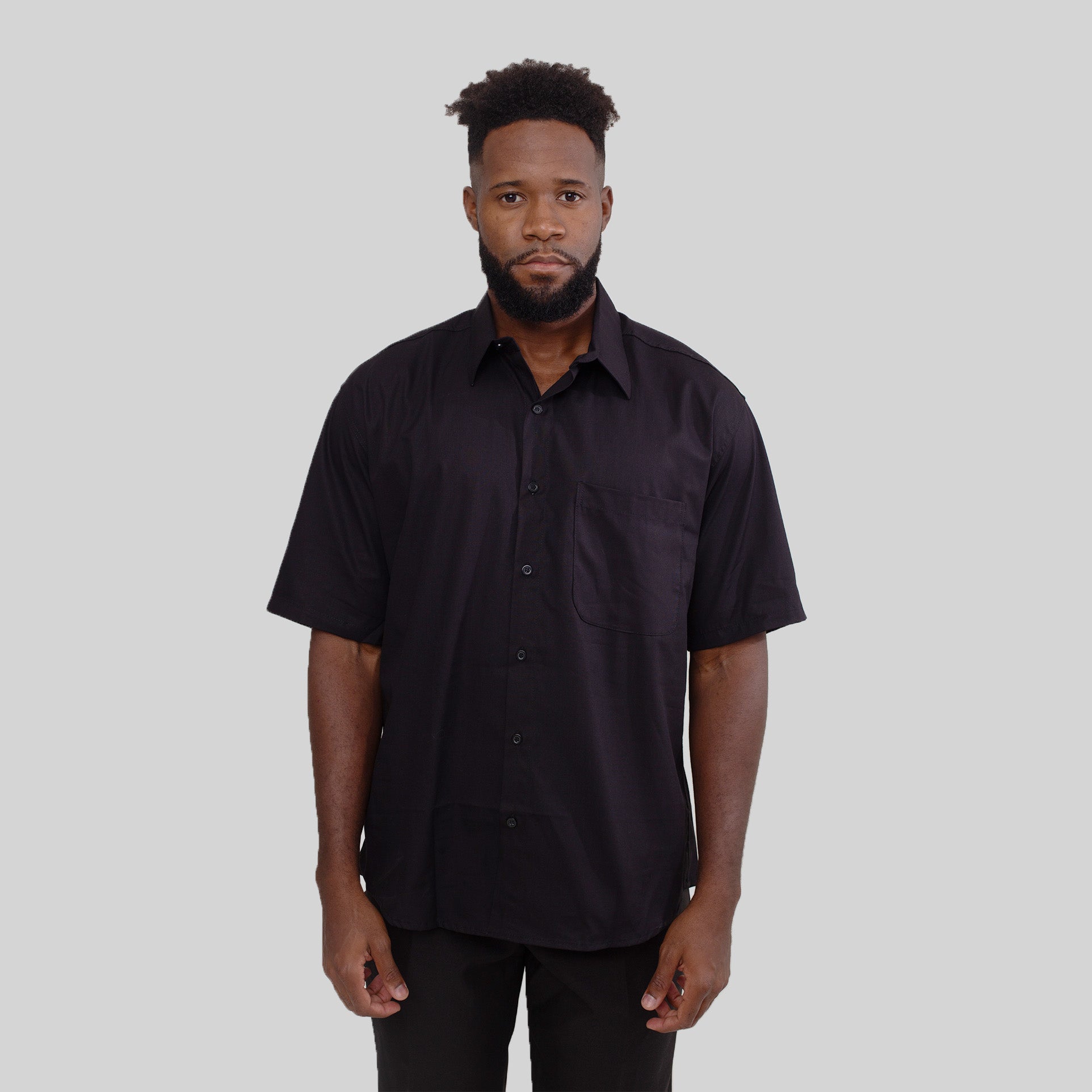 Camisa Social Preta Algodão Manga Curta Masculina