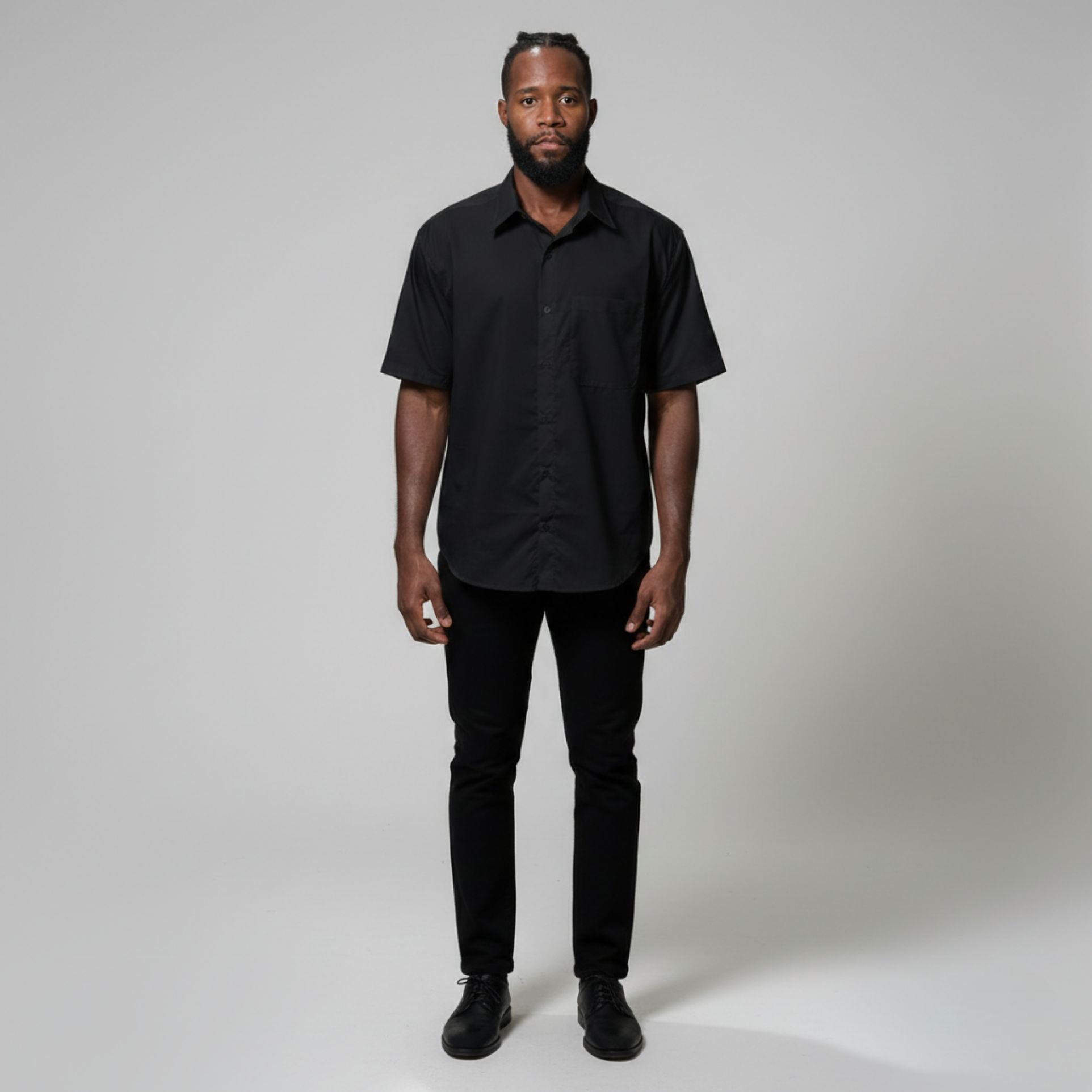Camisa Social Microfibra Manga Curta Masculina Preta