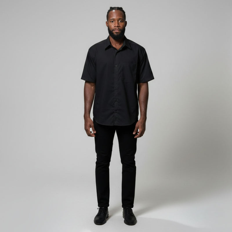 Camisa Social Microfibra Manga Curta Masculina Preta