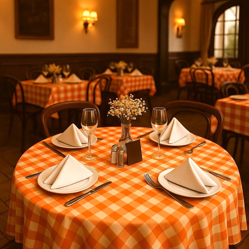 Toalha de Mesa Xadrez 150cm Laranja Redonda