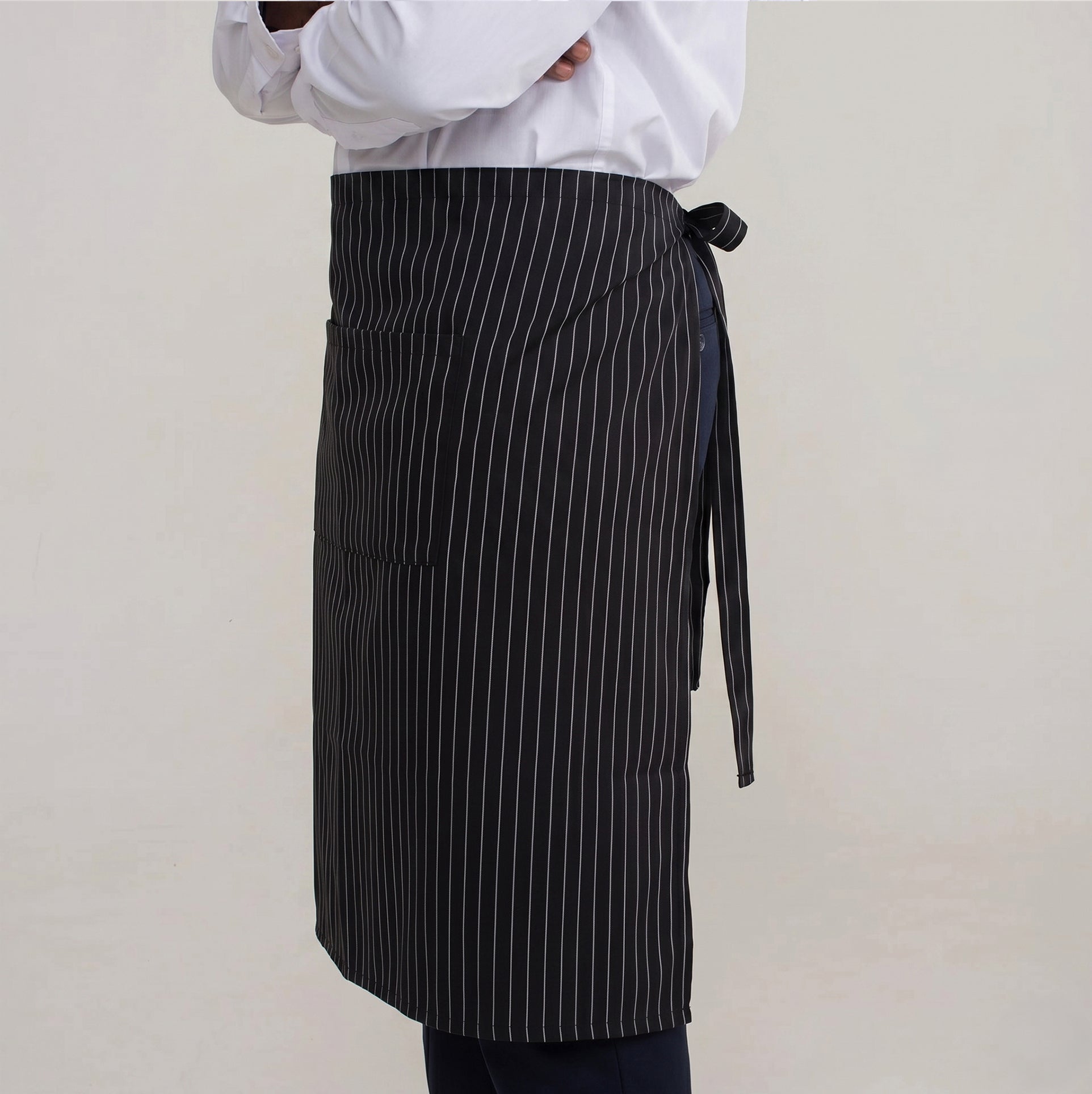 Avental Risca de Giz Preto De Cintura Com Bolso Oxford