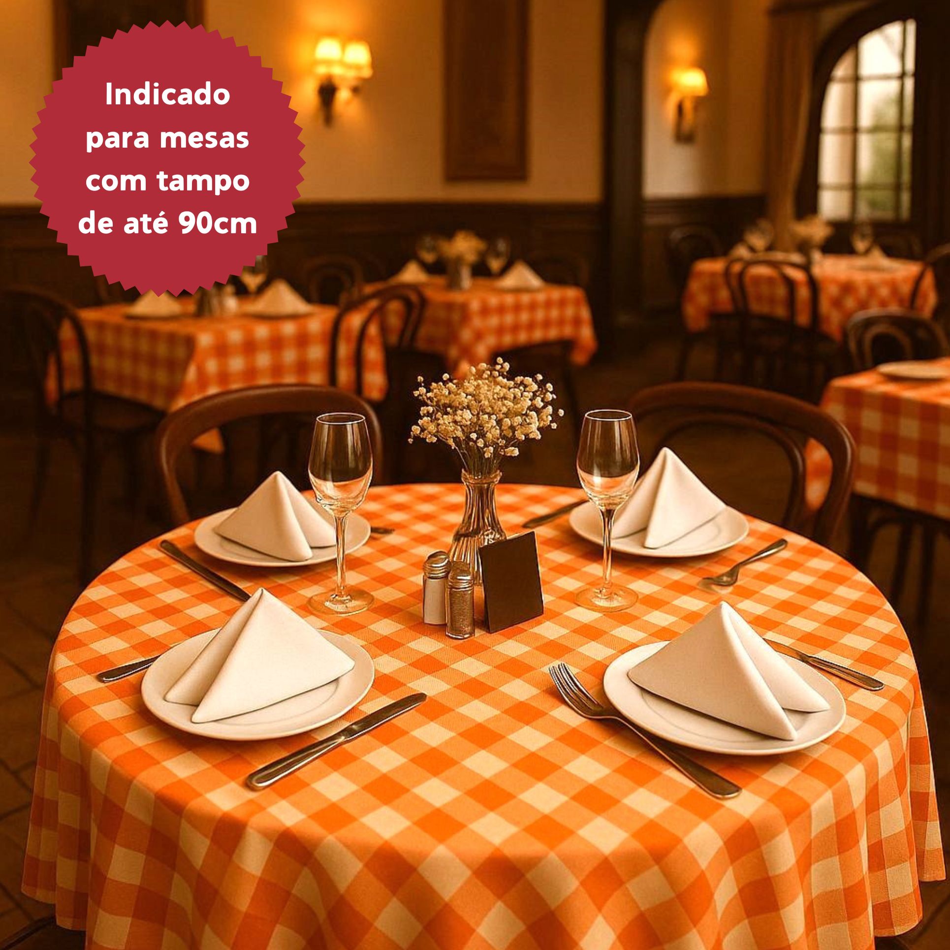 Toalha de Mesa Xadrez 150cm Laranja Redonda