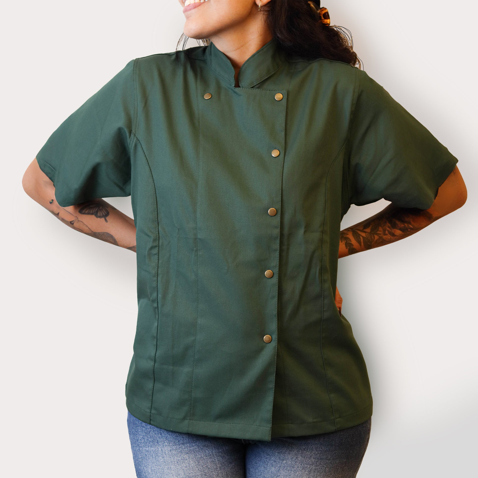 Dólmã Verde Musgo Manga Curta Feminina Brim