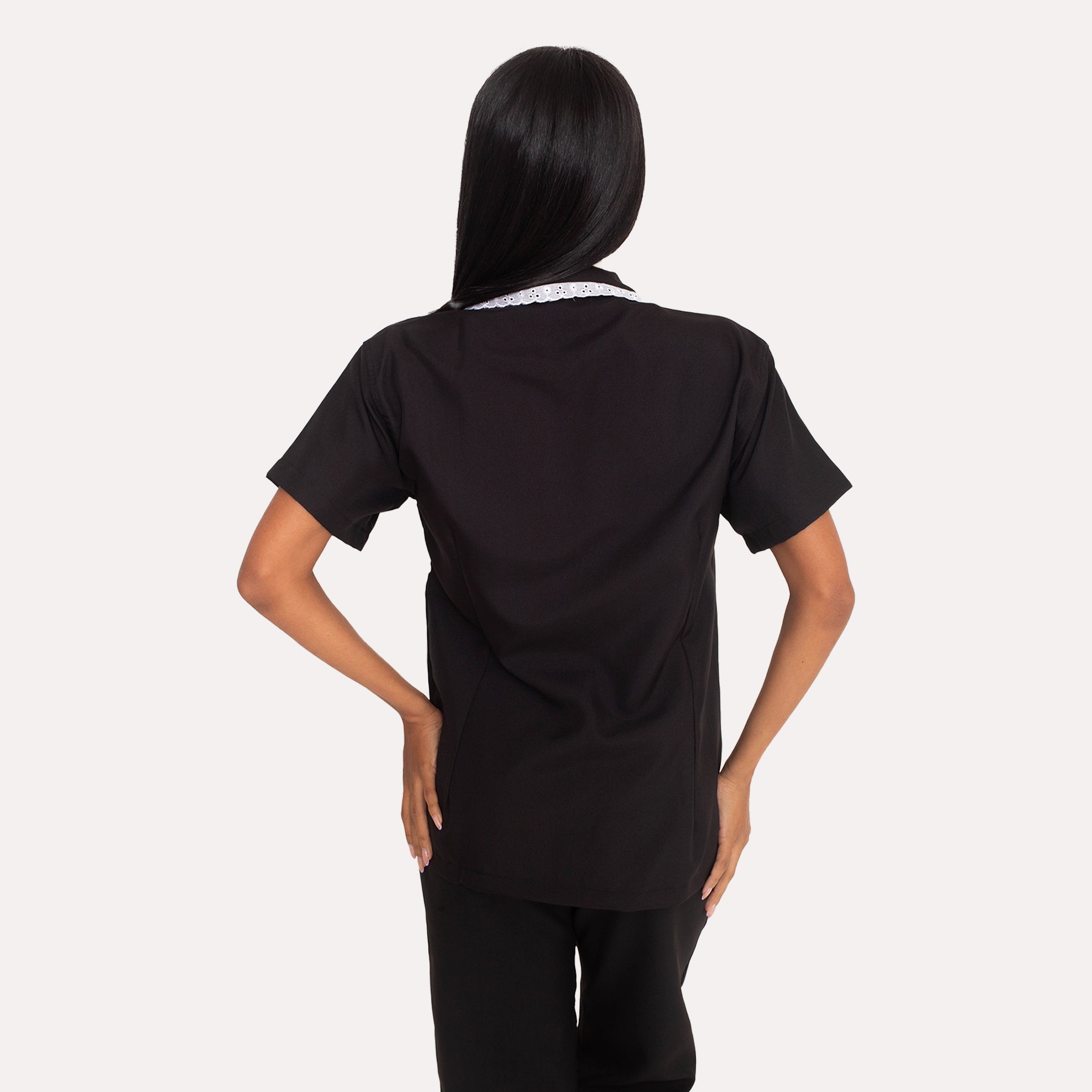 Jaleco Oxford Preto com Renda