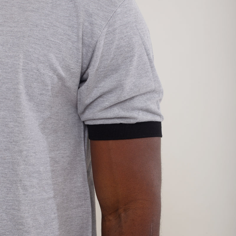 Camisa Polo Piquet Algodão Cinza Com Gola e Punho Preto