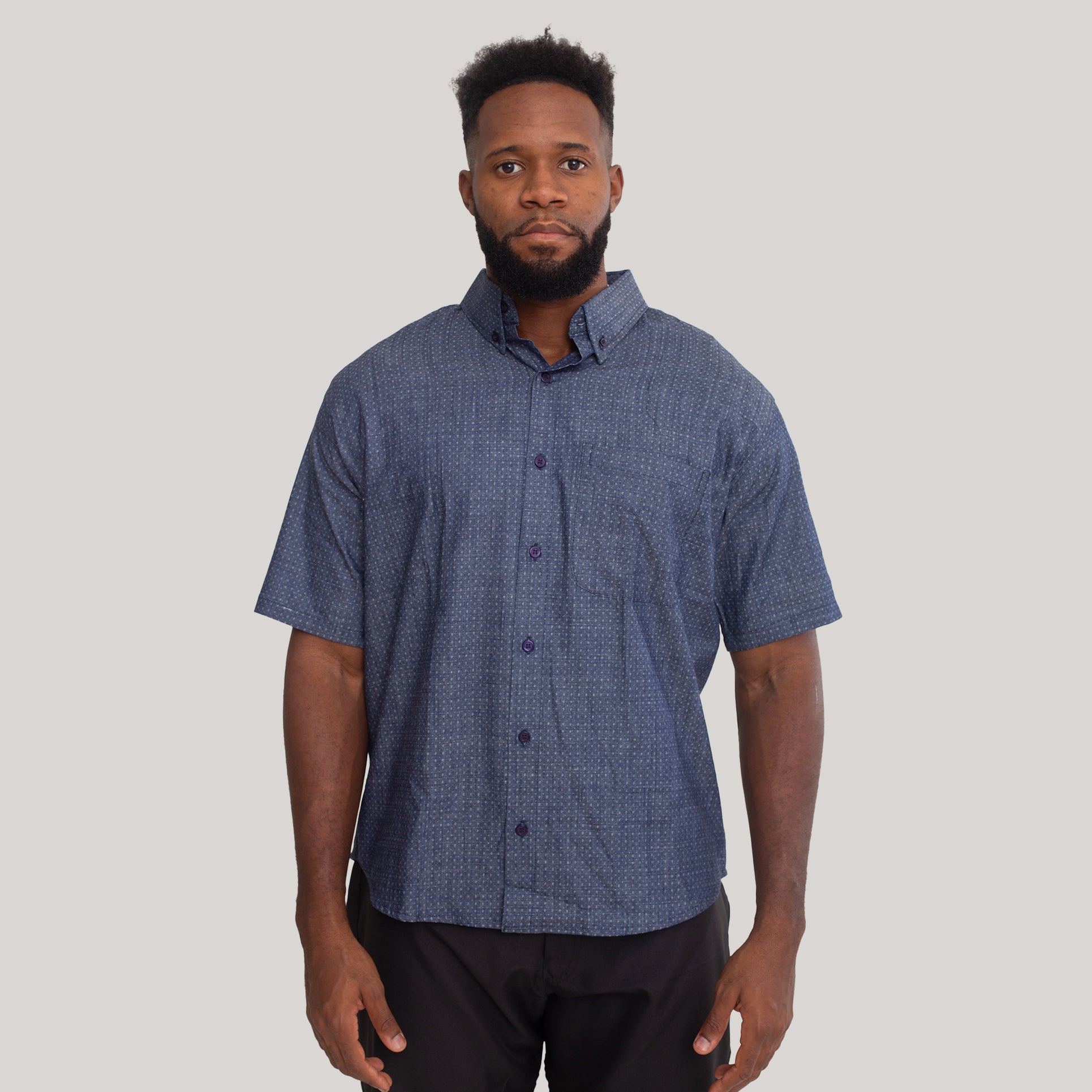 Camisa Social Jeans Manga Curta Masculina