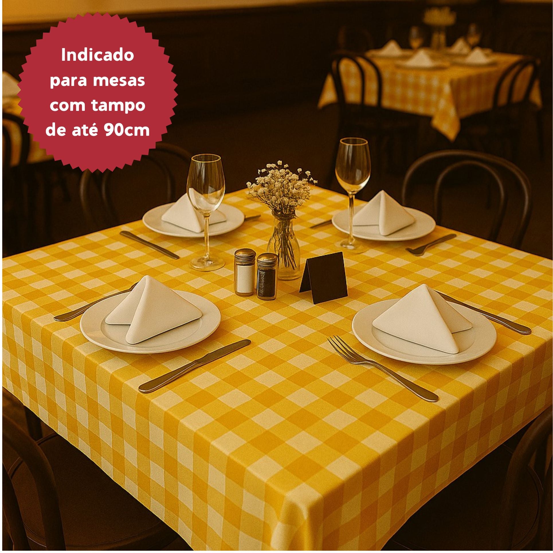 Toalha de Mesa Xadrez 1,50x1,50 Amarela Quadrada