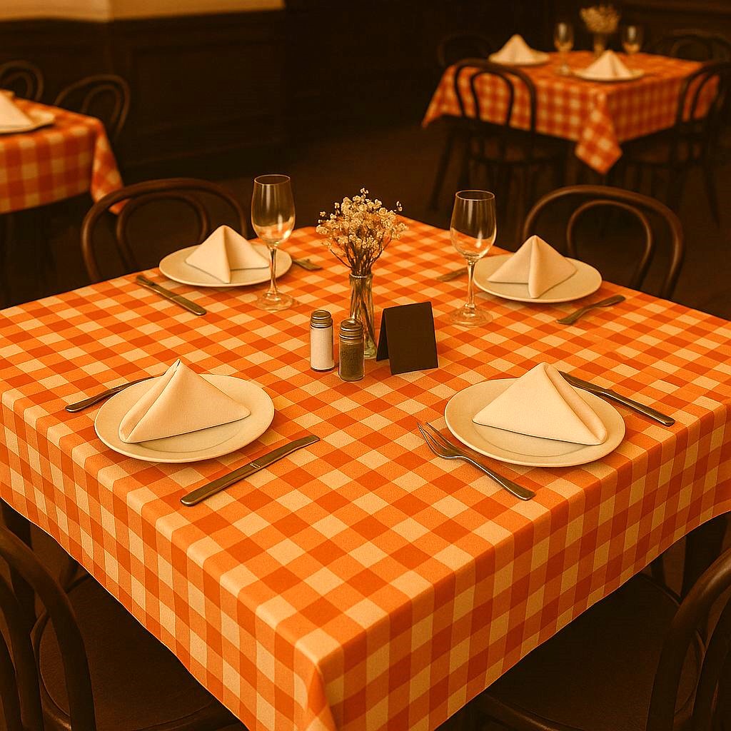 Toalha de Mesa Xadrez 1,50x1,50 Laranja Quadrada