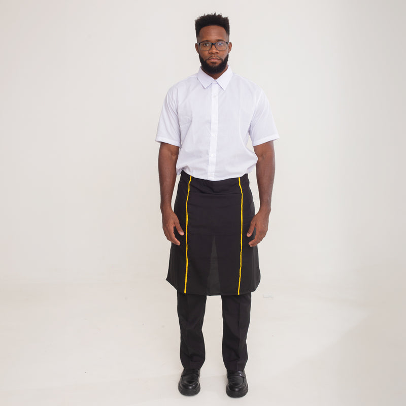 KIT 10 Aventais Preto de Cintura com Bolso e Vies Amarelo Oxford