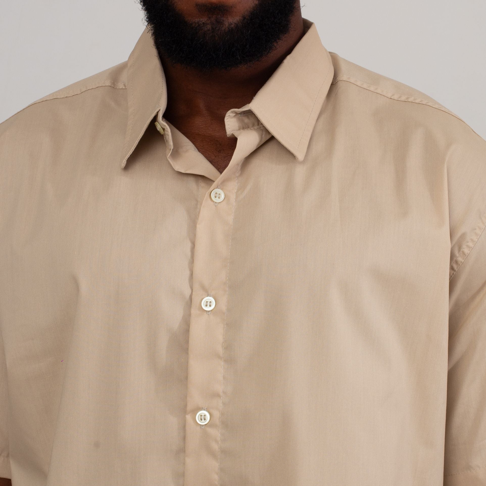 Camisa Social Bege Algodão Manga Curta Masculina