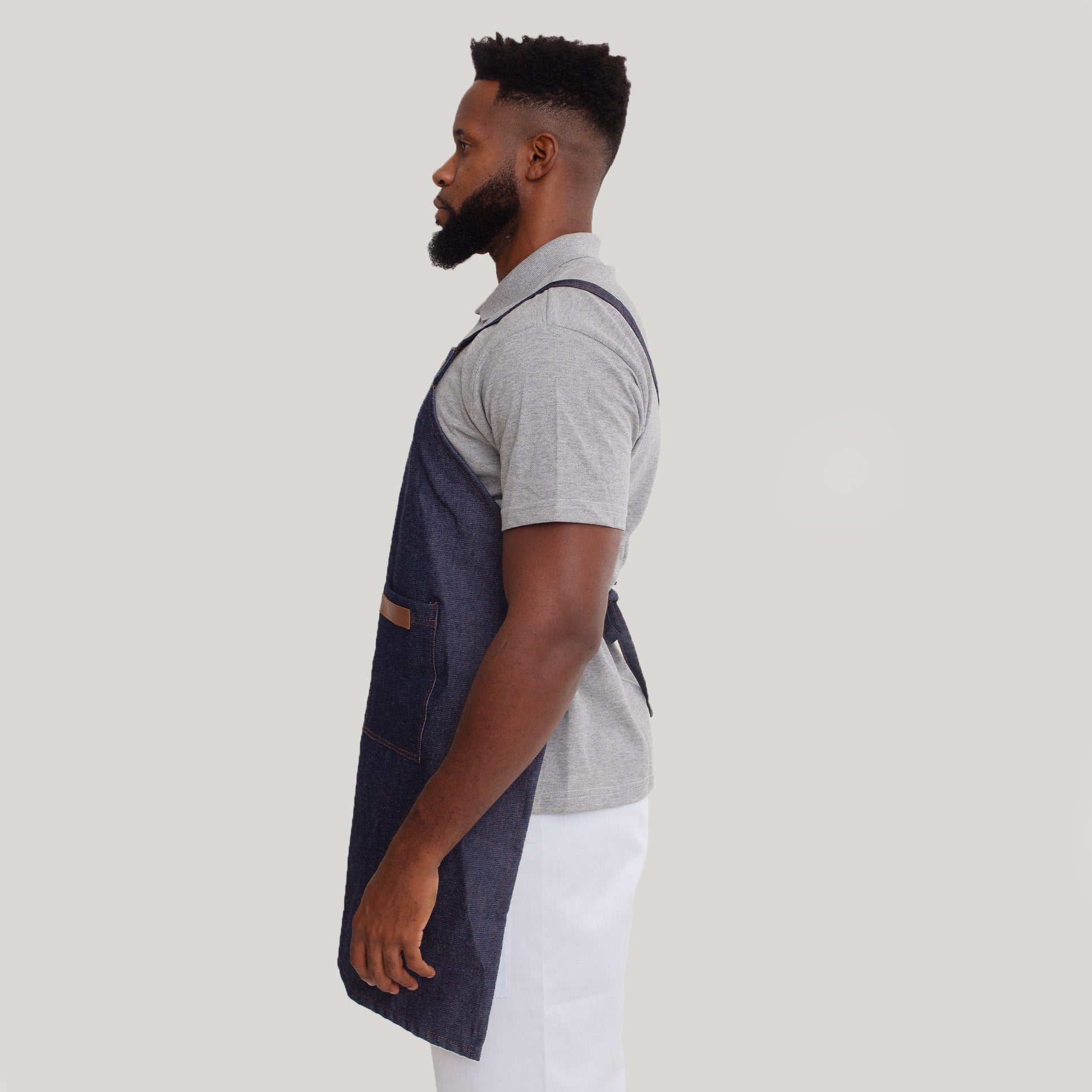 KIT 6 Aventais Jeans Escuro Com Detalhe de Couro e Tira Transpassada