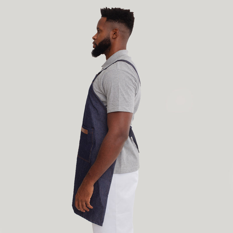 KIT 6 Aventais Jeans Escuro Com Detalhe de Couro e Tira Transpassada